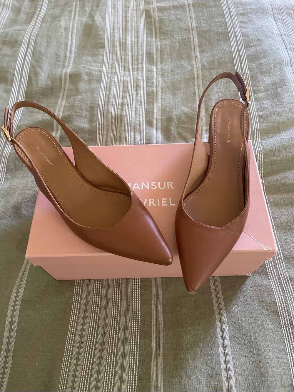 Mansur Gavriel Saddle Leather Pointed Slingback Pumps